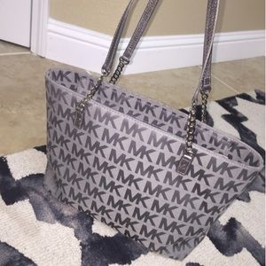 Michael Kors gray and silver Jet Set tote